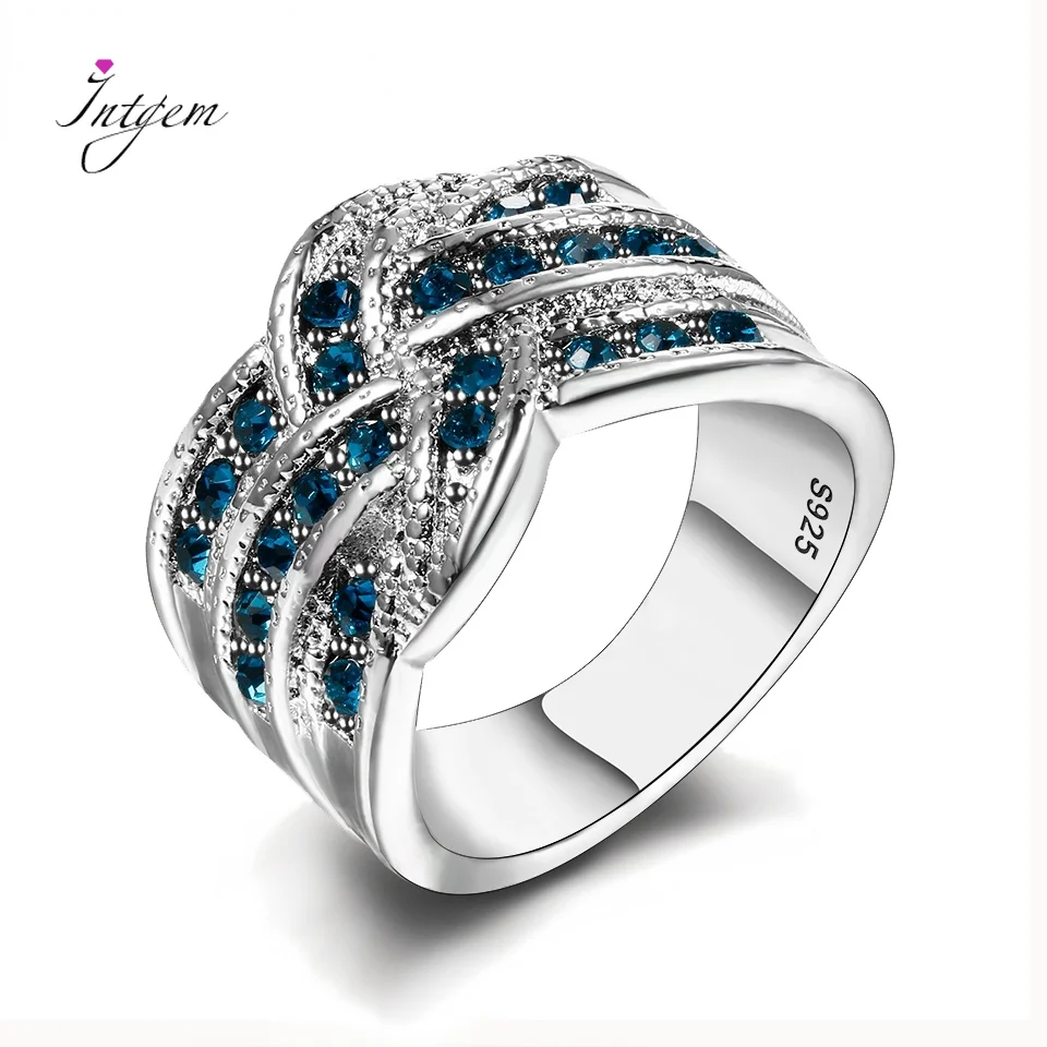 

925 Silver Fine Jewelry Luxury Party Queen Aquamarine Finger Rings For Women Men Jewelry Wedding Engagement Ring Gift Wholesale