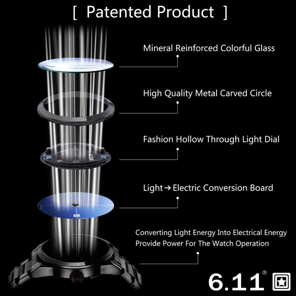 6,11 Брендовые часы мужские с солнечной энергией reloj macsulino light energy кварцевые часы со стальным ремешком водонепроницаемые часы с календарем Мужские