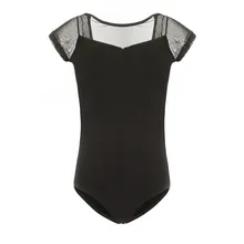 Детская гимнастическая одежда с короткими рукавами сетчатый гимнастический Костюм танцевальная одежда для девочек гимнастический купальник черного и белого цвета