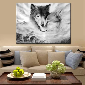 

Home Decor Painting living room background wall hanging art picture no frame waterproof Non-woven fabric Black and white wolf