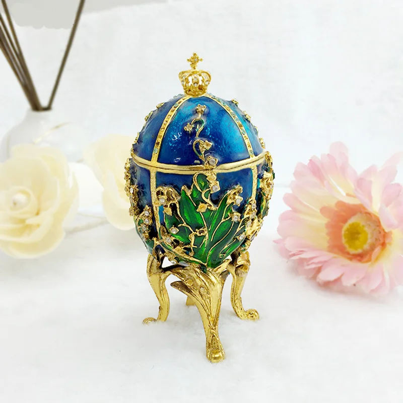 

Handmade Easter Egg Jewel Case Jewelry Storage Box Metal Handicraft Vine Home Furnishing Articles