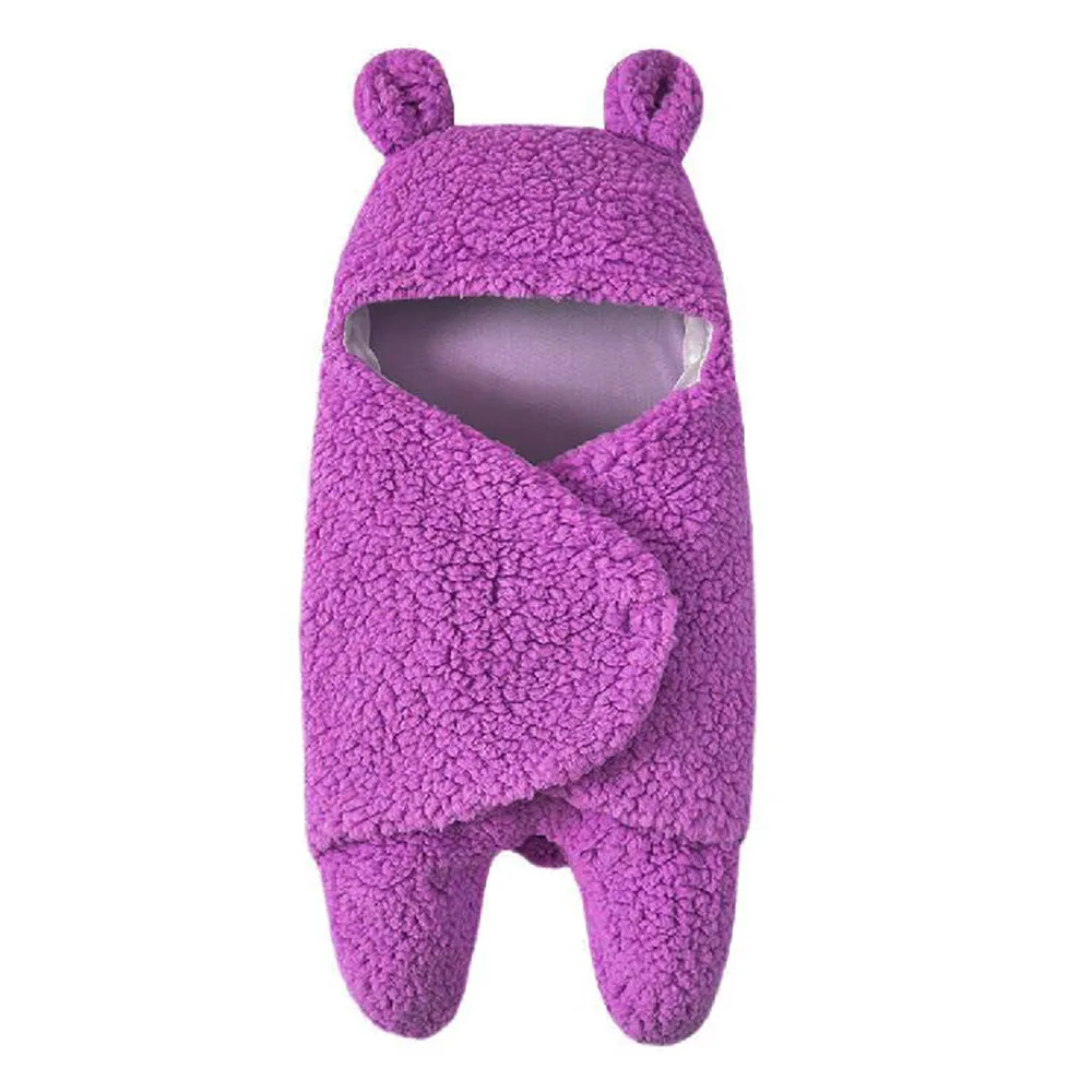 Purple Флисовая ткань для младенцев, для маленьких мальчиков, для пеленания девочек, спальный обертывание, одеяло для фотосессии, худи с маленькими ушами, теплое одеяло, наряды с медведем - Цвет: Purple
