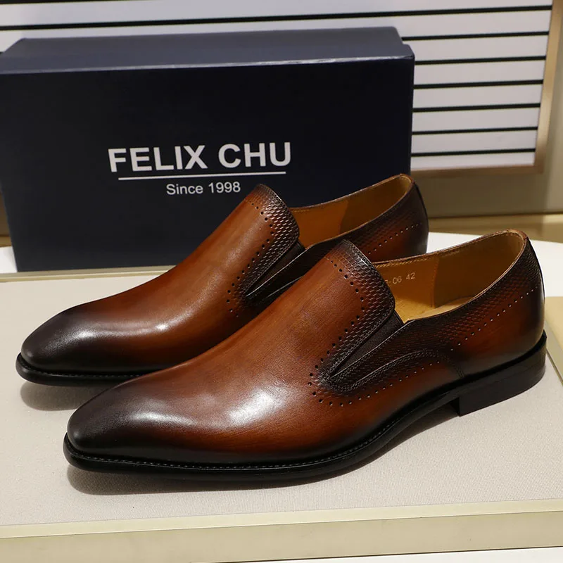 FELIX CHU New Men Shoes Plain Toe Men�s Loafer Shoes Black