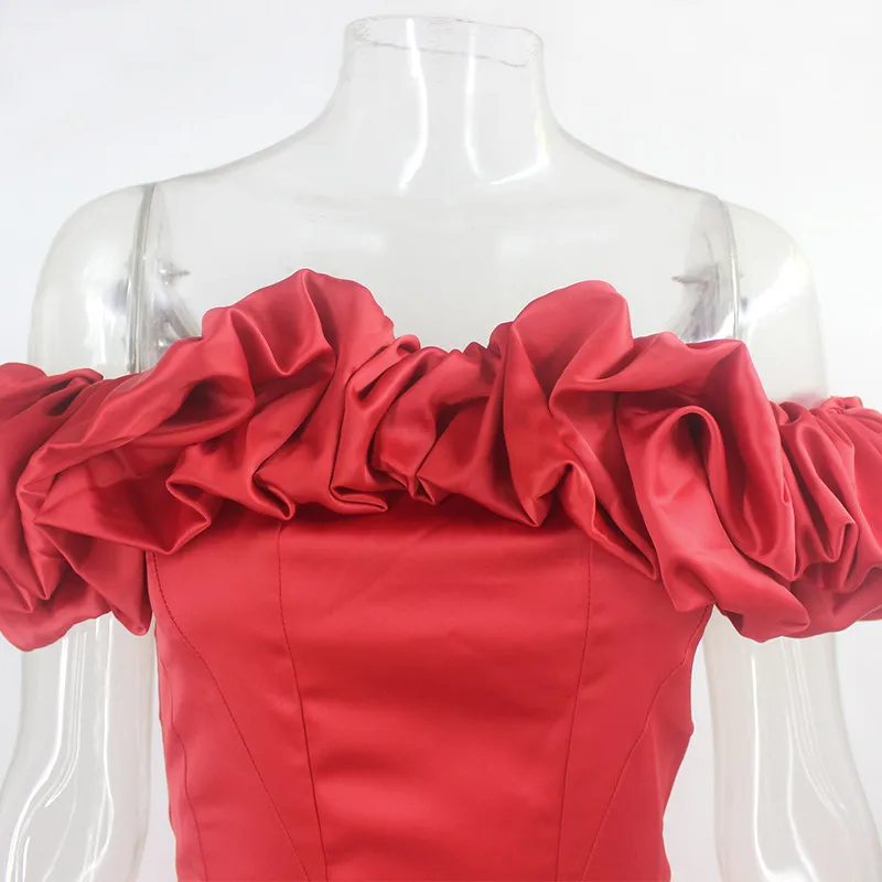 Feditch Satin Ruffles Sleeve 2020 Summer Dress Backless Strapless Bodycon White Dress Short Sexy Party Dress Nightclub Vestidos