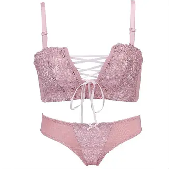 

Ladies 3/4 Cup Lace Lingerie Set Female Push Up Bra Women's Super Sexy Underwear Drawstring Seamless Sexy Bra Set Sheer Bralette