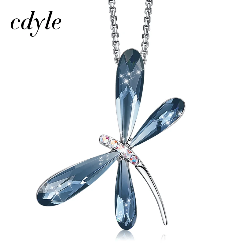Cdyle, Элегантная Модная Голубая Хрустальная стрекоза, свадебная подвеска, Очаровательное ожерелье, цепочка для женщин, ювелирное изделие, аксессуары для шеи