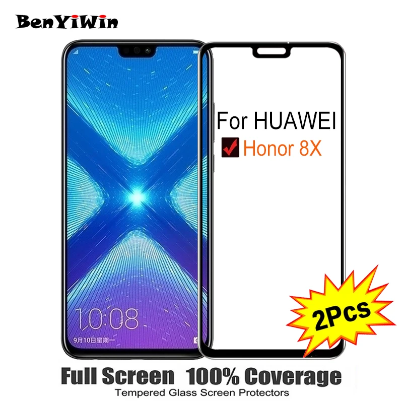 

2PCS Screen Protector Tempered Glass 100% Full Cover For Huawei Honor 8X 9H Scratch Proof Protective Film Case For Honor8X glass