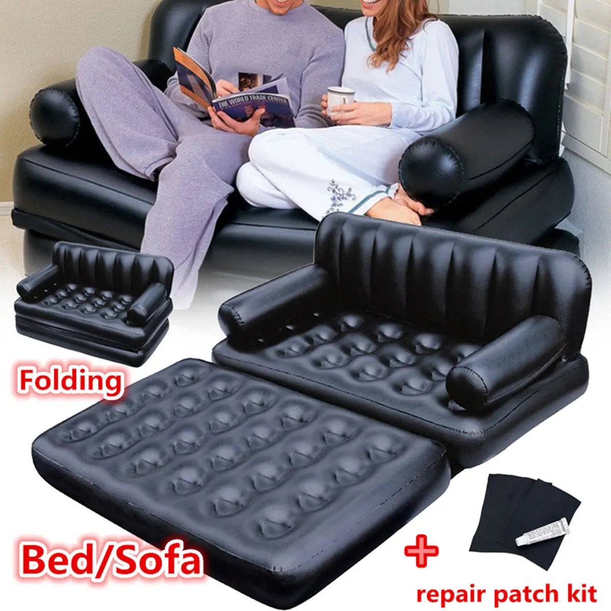 Outdoor Furniture Inflatable Garden Sofa Lounge Blow Up Double Air Bed Multifunction Couch Camping Mattress Airbed for 2 People