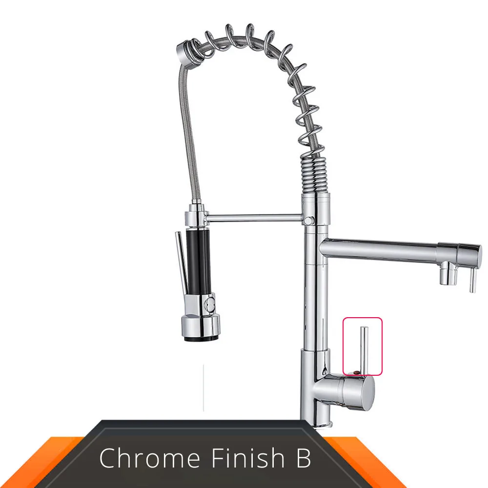 Chrome Весна Тянуть Вниз Смеситель для кухни двойной носики 360 Поворотный ручной душ смеситель для кухни кран горячая холодная 2 Outlet, весна краны - Цвет: Chrome smooth  knob