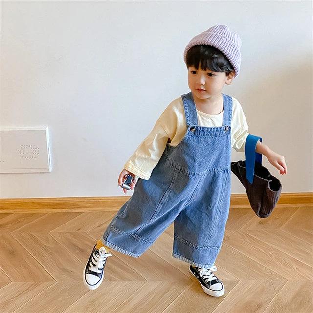 Peto holgado informal para niños y niñas, pantalones vaqueros que combinan  con todo, prendas de vestir sólidas, pantalones de babero de moda para  niños de 1 a 7 años, novedad de otoño 2024 - AliExpress