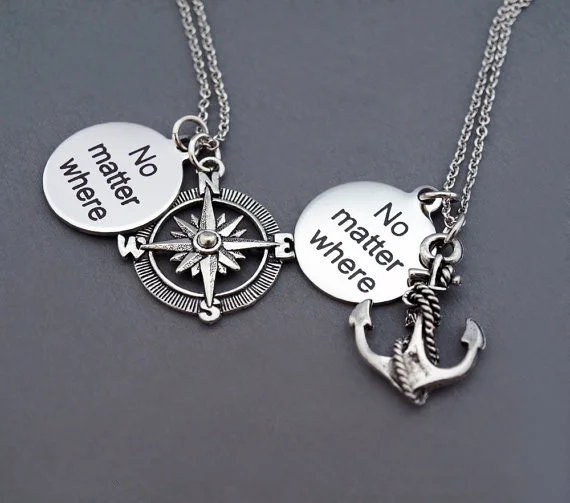 

Compass Anchor No Matter Where Friendship Necklace Long Distance Relationship Gift for Couples Friends Sisters Family