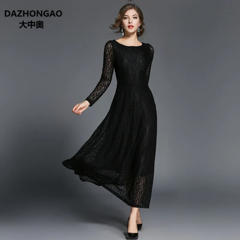 

WOMEN'S Dress 2017 Autumn And Winter New Style High-End Lace Long Big Hemline Base Dress Wedding Banquet Formal Dress Dress