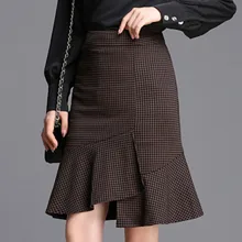 Осенняя клетчатая Женская юбка модное платье с открытыми плечами большой размер юбки женские s Русалка Высокая талия миди юбка офисные женские модные юбки