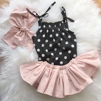 

0-24M Toddler Newborn Infant Baby Girls Clothes Set Black Dot Vest Tops + Ruffles Skirts Outfits Summer Baby Girl Costumes
