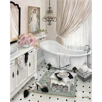 

DIY Diamond Painting Cross Stitch Bathroom scenery Resin Needlework Home Decor Full Rhinestone Mosaic 5D Diamond Embroidery