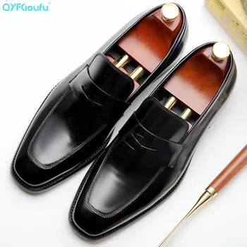 

QYFCIOUFU 2019 Luxury Slip On Men Shoes British Business Suit Men's Shoes Genuine Leather Wedding Shoes Men Dress Shoes For Men
