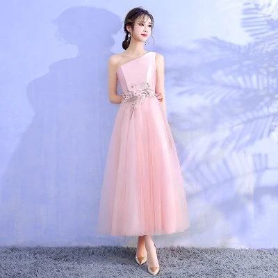 093 midi pink Винтажное свадебное платье с вышивкой, розовое свадебное платье для гостей, элегантное платье с открытыми плечами, длина до середины икры размера плюс, платье для выпускного вечера - Цвет: 093 midi pink