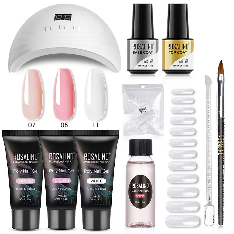 Nail Gel Polish Poly Nail Gel Kit Set For Manicure With UV LED Lamp Base Top Coat Hybrid Varnishes Cured Gel Lacquer Art