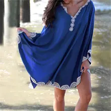 Хлопковая туника с вышивкой, пляжный женский купальник, накидка с рукавом, кафтан, Пляжная туника, платье, Пляжное парео, накидка