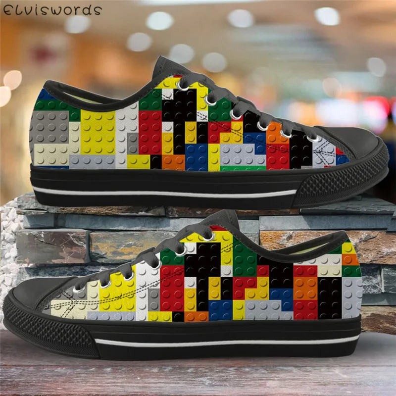 

ELVISWORDS New Fashion Vulcanize Shoes Autism Awareness Pattern Light Lace-up Canvas Flats for Students Girls Low Top Sneakers