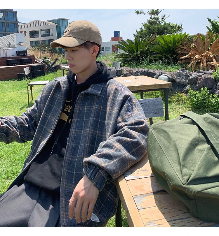 Korean Men Women Plaid Jackets Shoulder Letter Embroidery lovers Coats Autumn Winter Man Jacket Casual Clothes Plus Size
