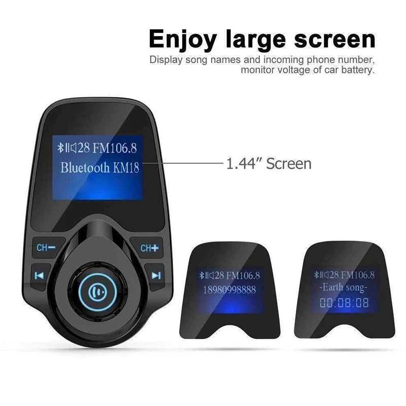 Автомобильный комплект с громкой связью, bluetooth, MP3-плеер, 1,44 дюймов, ЖК-дисплей, fm-передатчик, Авто bluetooth, Aux адаптер, 2.1A, USB зарядное устройство
