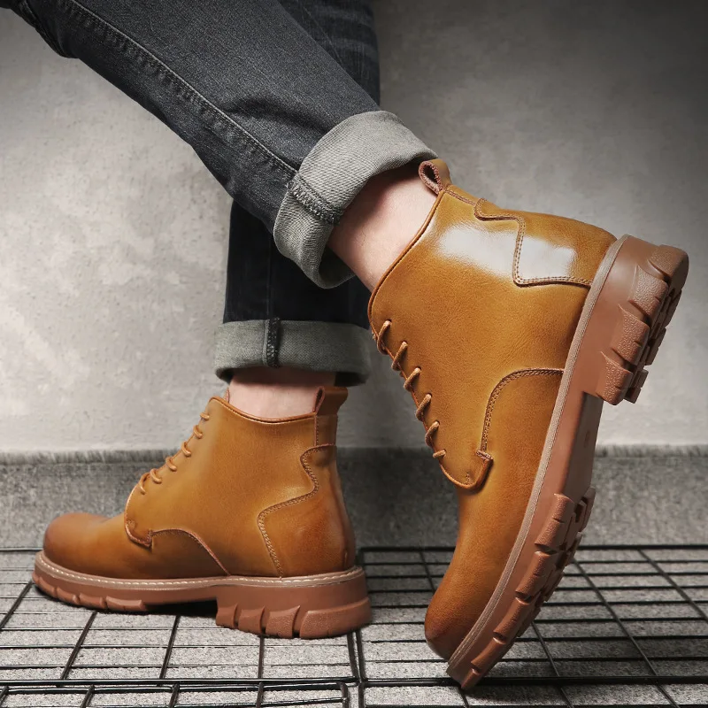

Men's Martin boots 2019 autumn and winter new European and American leather trend tooling leather boots rhubarb boots