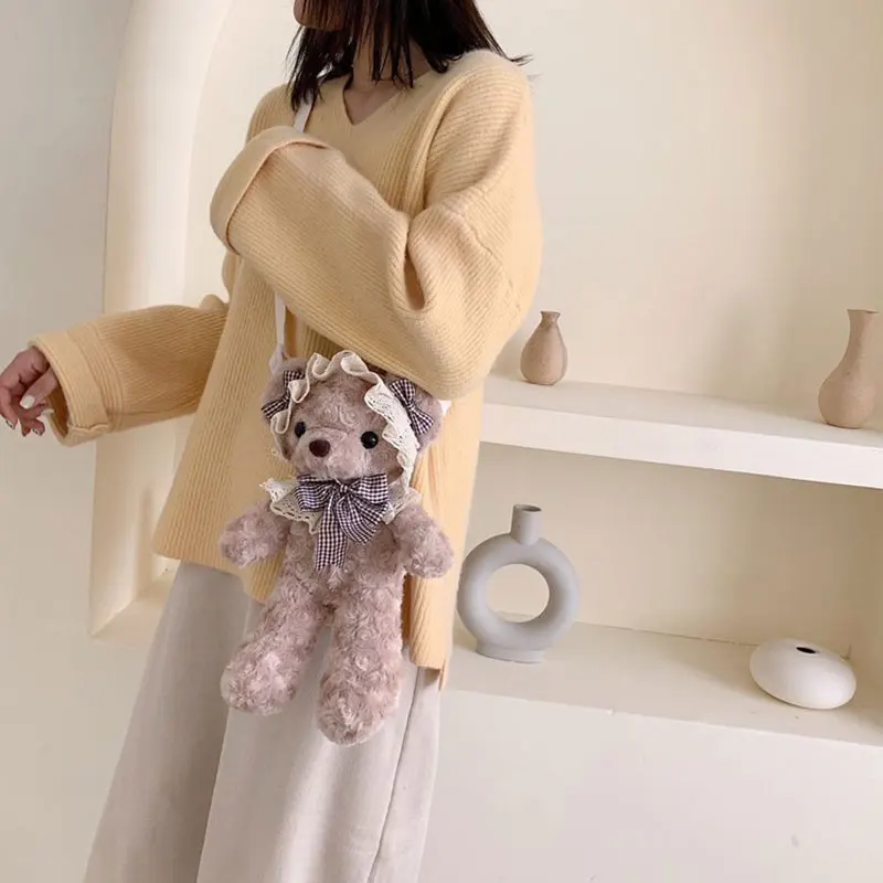 38 см kawaii bear shelliemei плюшевая сумка милый медведь кружева плюшевая кукла рюкзак портмоне подарок девушке