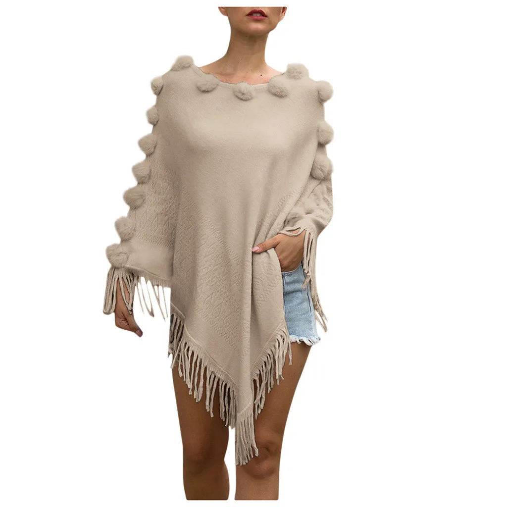 Хаки Jumper Soft Warm Pull Femme Autumn Winter Thick Sweater plus size Round-Necked Cloak Shawl Collar Pure-Color Sweater - Цвет: Хаки