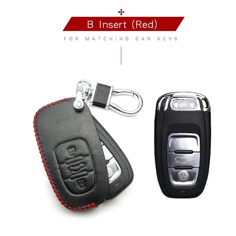 Red 3 For Audi Автомобильный Дистанционный ключ чехол для Audi A3 A4 B9 A5 A6 C5 C6 A7 A4L A6L A8L Q3 Q5 Q7 R8 TT 8S S5 S6 S7 S8 кожаный чехол для ключей брелок для ключей, пульта сигнализации - Название цвета: Red 3 For Audi