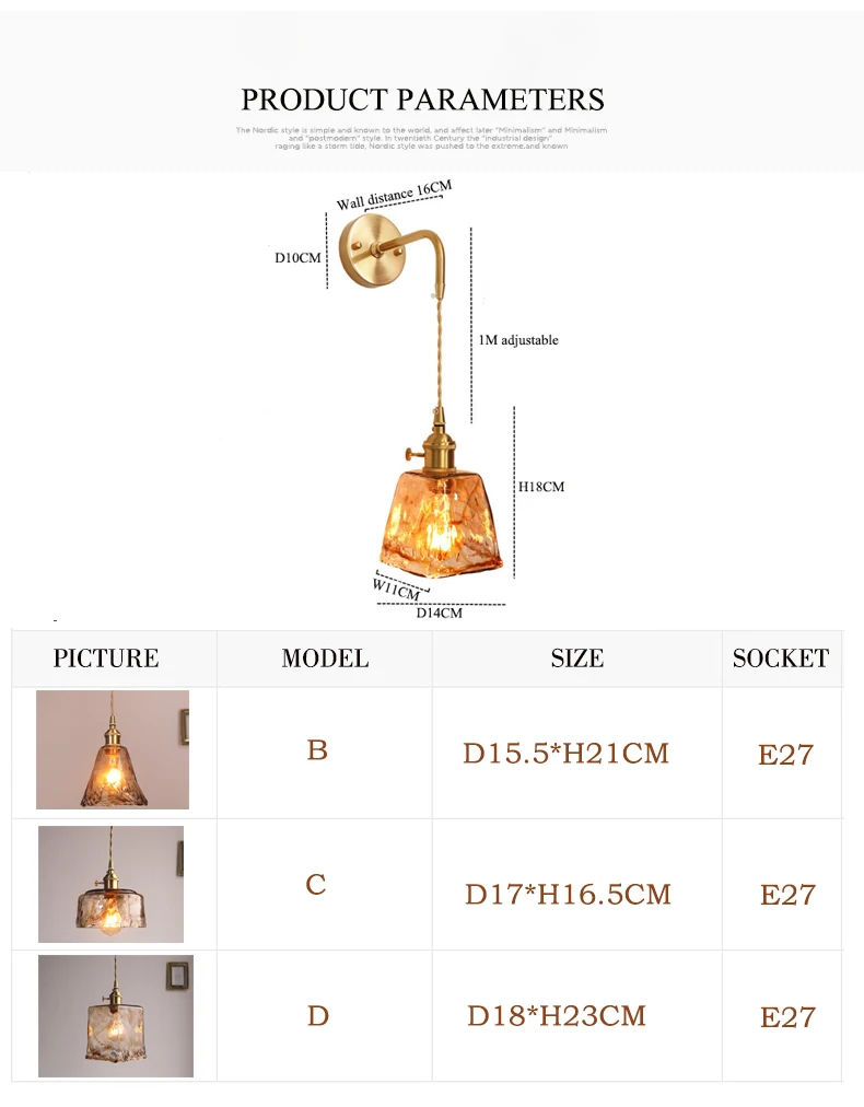 wall lamps Brass glass wall lamp Nordic retro homestay bar restaurant bedside mini wall lamp creative personality coffee shop bedroom lamp wireless wall lights