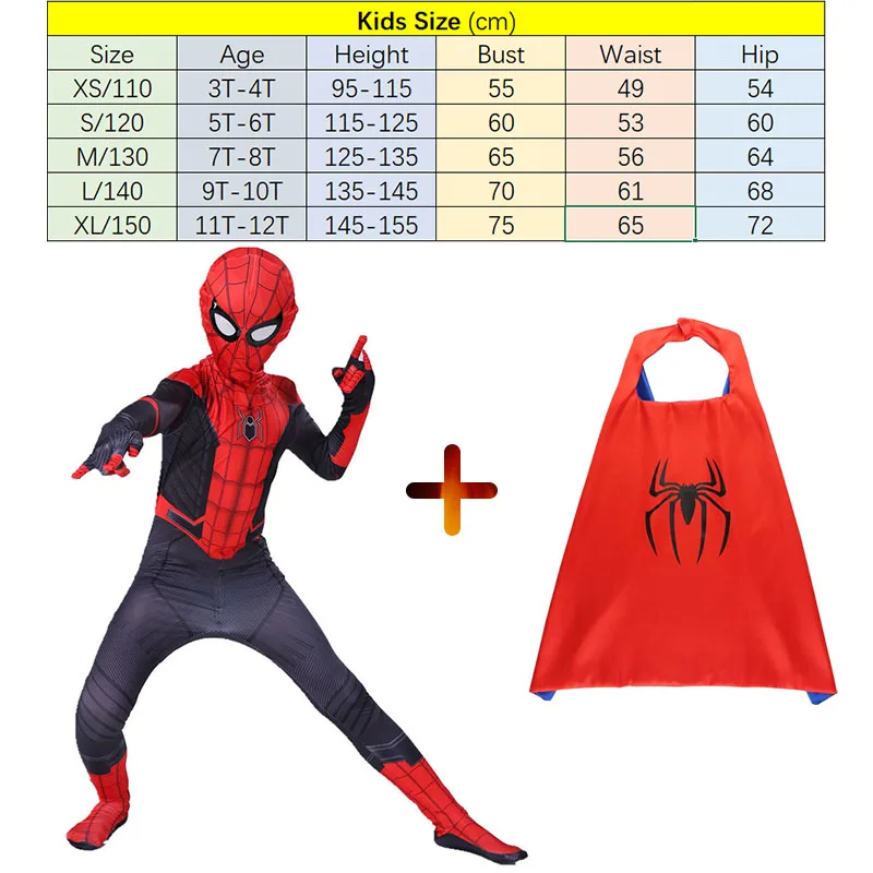 size kids-r-cape Miles Morales костюм Человека-паука с 3D принтом Косплей-костюм супергерой зентай Человек-паук для взрослых мальчиков - Цвет: size kids-r-cape