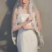 Однослойная свадебная фата элегантная белая кружевная Цветочная кромка свадебная вуаль с расческой кружевная вуаль для невесты Свадебные аксессуары