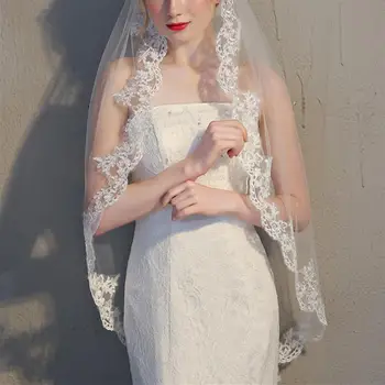 

Single Layer Wedding Bridal Veil Elegant White Lace Flower Edge Bridal Veil With Comb Lace Veil for Bride Wedding Accessories