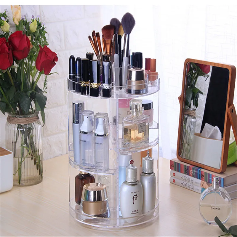 

Spinning Cosmetic Storage Box Transparent Dressing Table Large Acrylic Skincare Grid Lipstick Storage Trill