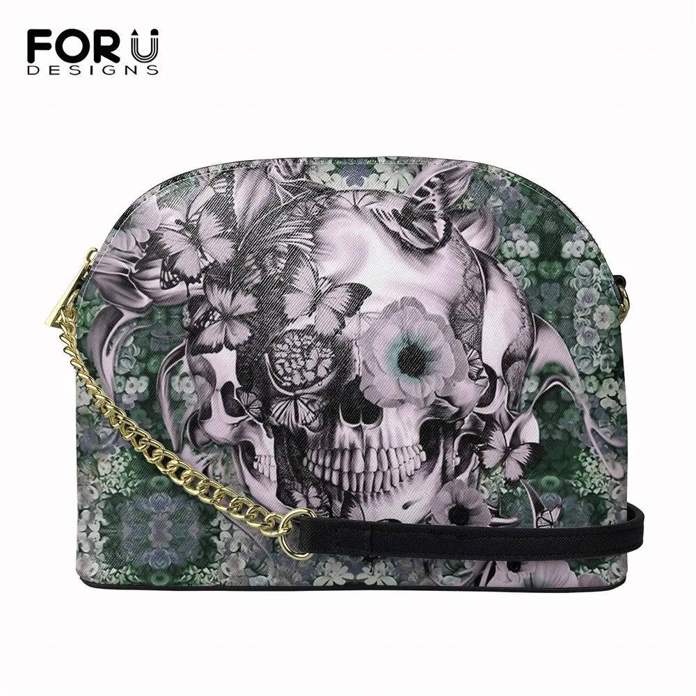 

FORUDESIGNS Skull and Butterflies Print Female Shell Bags PU Leather Handbags for Women's High Quality Shoulder Bags Mujer 2020