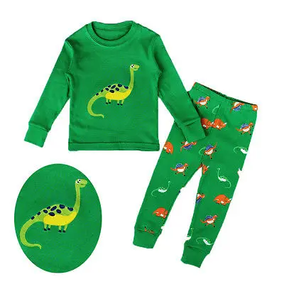 Baby Boy Girl Dinosaur Clothes Pyjamas Set Kid Nightwear Sleepwear Homewear Green Color 2-7T