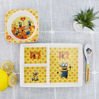 Цвет: желтый Мультяшная милая детская чашка для еды Kitty Cat, набор детской посуды, тарелка с сеткой, Детская миска, ложка, набор тарелок для еды - Цвет: Цвет: желтый