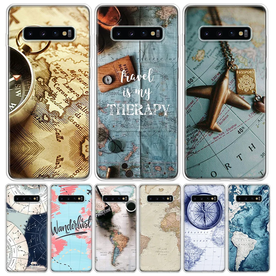 

World Map Travel Plans Cover Phone Case For Samsung Galaxy S10 S20 Ultra Note 10 9 8 S9 S8 J4 J6 J8 + Lite Plus Pro S7 Coque