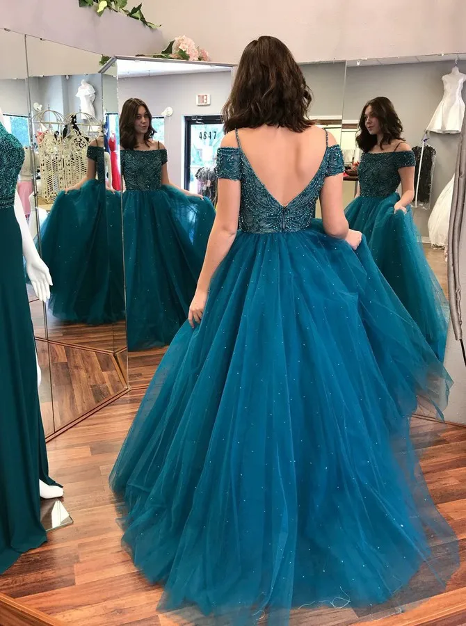 Elegant Prom Dress Ball Gown Off shoulder Dark Blue Tulle Prom Dress with  Beading for Party|Homecoming Dresses| - AliExpress