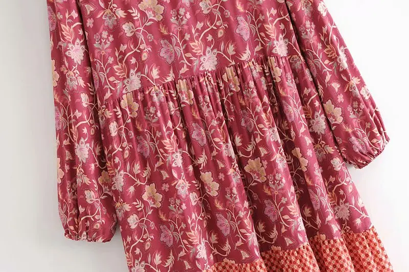 2020 Autumn Womens Maxi Dress Lantern Sleeve Cotton Boho Dress Floral Printing Runway Dress Chic Mujer Vestidos Daily Dresses