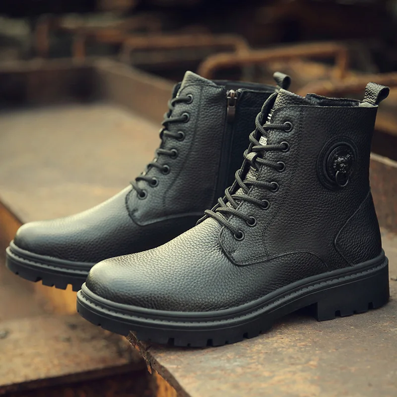 

Autumn And Winter Genuine Leather Men's Boots Full-grain Leather Casual Martin Boots Men's Trend Outdoor Worker Boot Lace-up War
