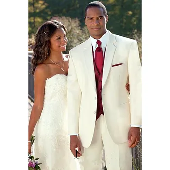 

Custom Made Two Buttons Ivory Groom Tuxedos Groomsmen Mens Wedding Suits Prom Bridegroom (Jacket+Pants+Vest) A132