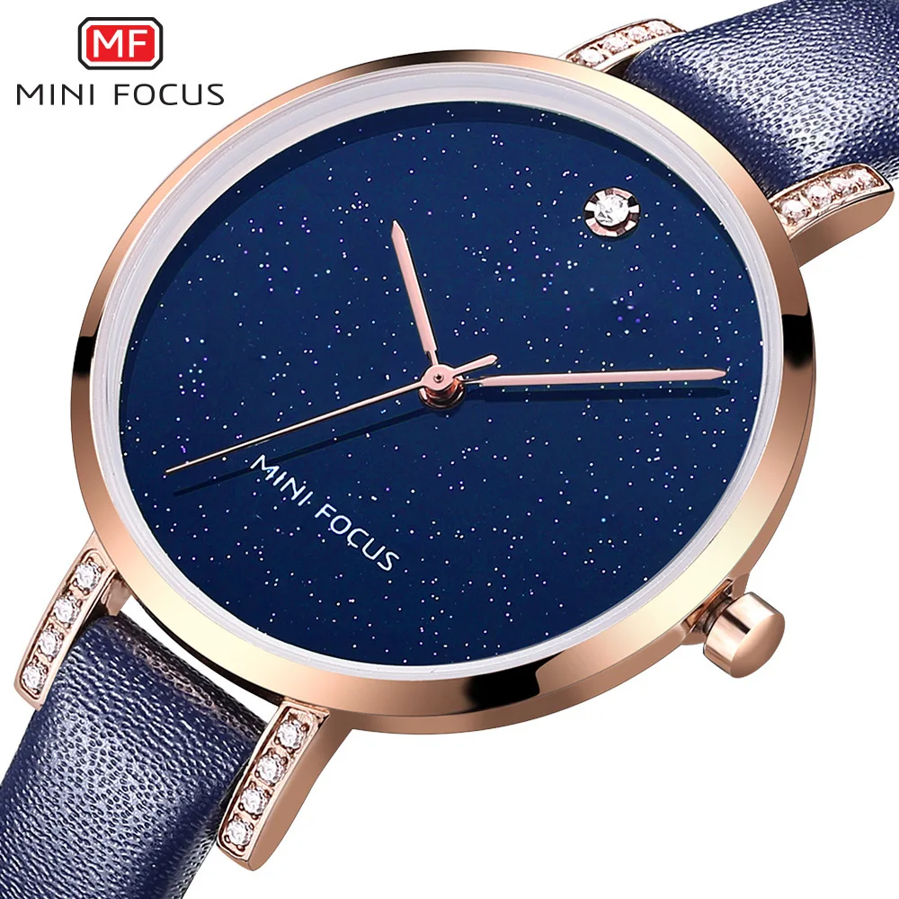 

Minifocus Fox Mf0159l WOMEN'S Quartz Watch Simple round Plates Rose Gold Shell Leather Belt Waterproof Watch