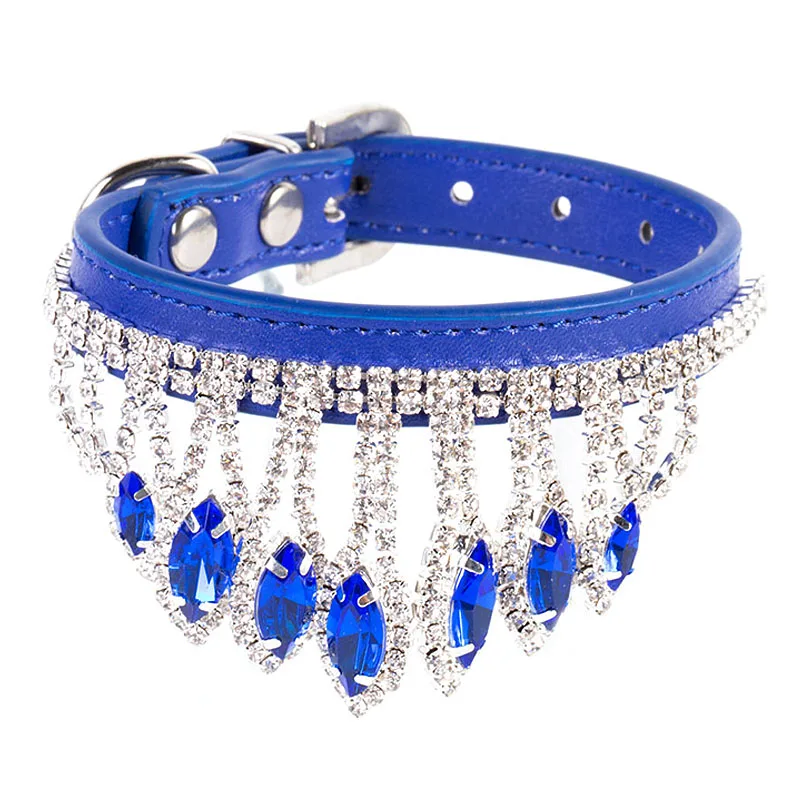 Blue Pet Collar Роскошные Стразы ошейник для собак блестящее ожерелье для питомцев с кристаллами ошейник для маленьких собак ошейник для кошек розовый зеленый синий фиолетовый - Цвет: Blue Pet Collar