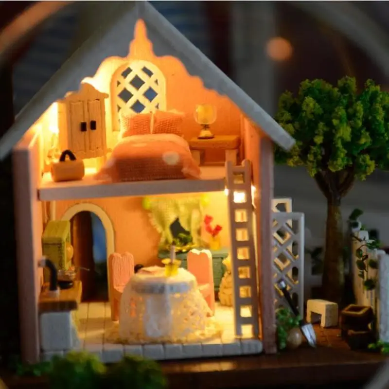 DIY Dollhouse with Handmade Wooden Furniture Decoration Toys Glass Miniature Doll House Wooden Toy for Children Pandora Garden