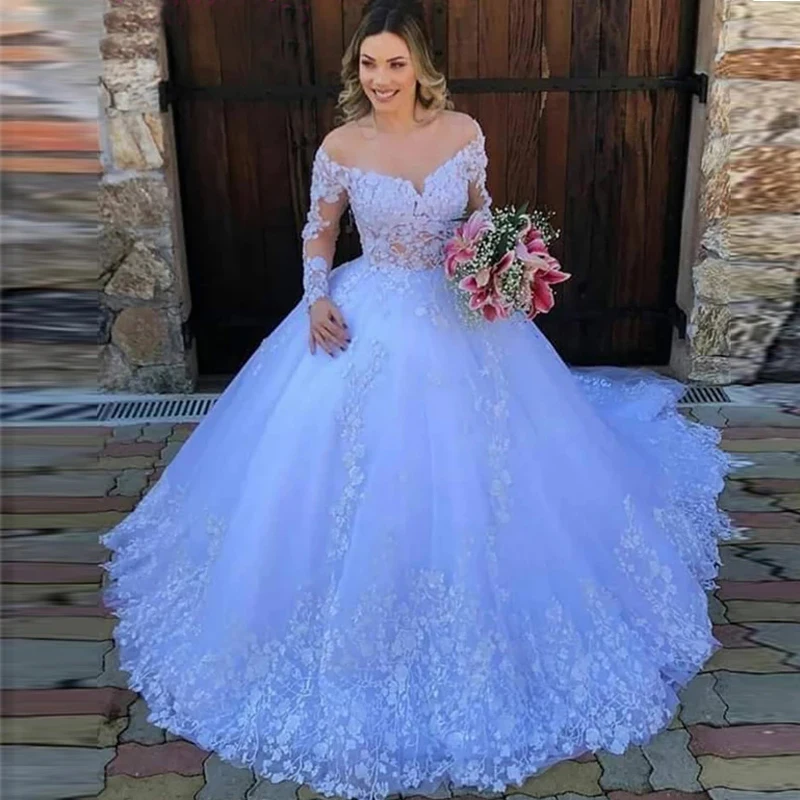 『Cheap!!!』- MACDUGAL White Princess Ball Gown Boat Neck Button
Wedding Dress 2021 Lace Appliques Full Sleeves Wedding Gowns Robe De
Mariee