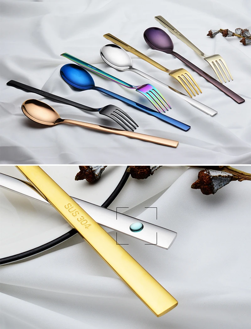 1 Pcs Stainless Steel Creative 8 Colors Long Handle Spoon or Fork Coffee Spoon Tea Kitchen Tableware Home Supplies Size 21 CM