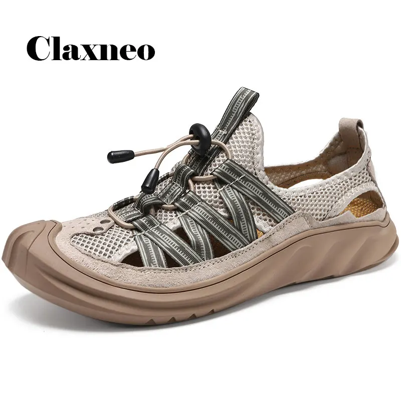 

Man Sandals Breathable 2020 Summer Shoes Men's Mesh Shoe Casual Footwear Khaki CLAXNEO Soft