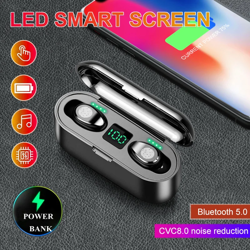 Sport Bluetooth Earphone 5 0 Wireless Headset Headphone Stereo Bass In Ear Earbuds with intelligent charing case cover